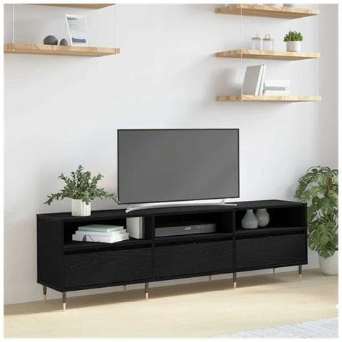 Mobile TV Rovere Nero 150x30x44.5 cm Legno Ingegnerizzato - Foto 2