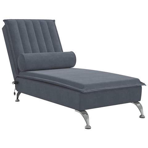 Chaise Longue Massaggi con Capezzale Grigio Scuro in Velluto - Foto 1