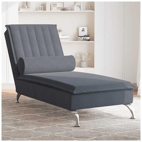 Chaise Longue Massaggi con Capezzale Grigio Scuro in Velluto - Foto 2