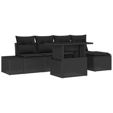 Set Divano Giardino 6 Pezzi con Cuscini Nero Polyrattan - Foto 1