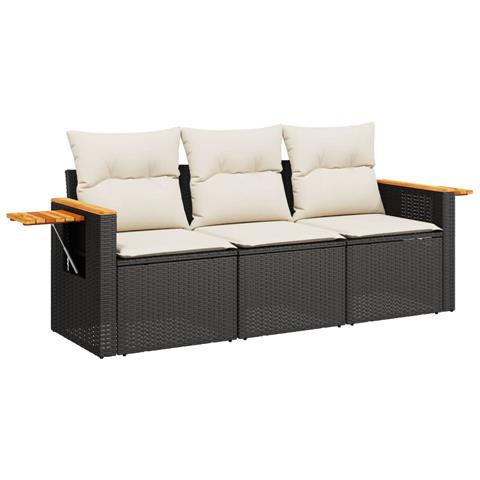 Set Divani da Giardino 3 pz con Cuscini in Polyrattan Nero - Foto 1