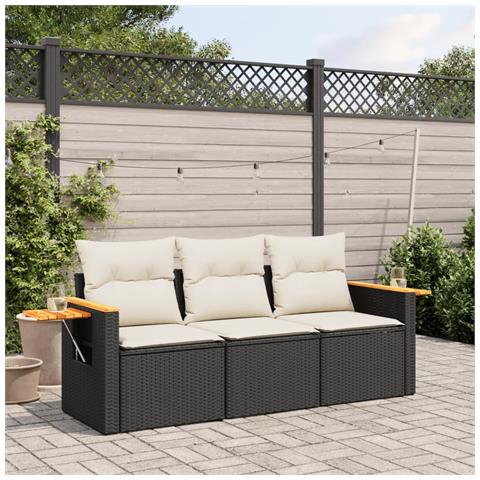Set Divani da Giardino 3 pz con Cuscini in Polyrattan Nero - Foto 2