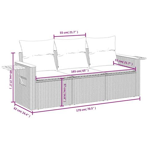 Set Divani da Giardino 3 pz con Cuscini in Polyrattan Nero - Foto 3