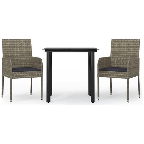 Set Salotto Giardino 3 pz con Cuscini Nero e Grigio Polyrattan - Foto 1