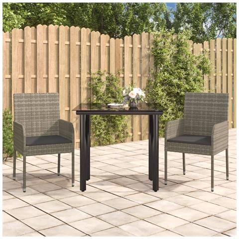 Set Salotto Giardino 3 pz con Cuscini Nero e Grigio Polyrattan - Foto 2