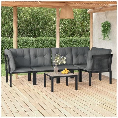 Set Salotto da Giardino 6 pz in Polyrattan Nero e Grigio - Foto 2