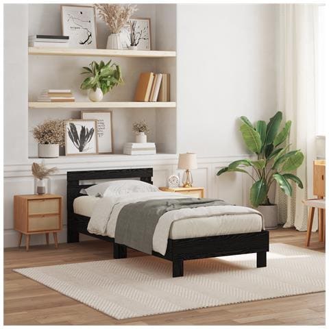 Struttura Letto  con Luci a LED Nero Rovere 90x200 cm Legno Ingegnerizzato - Foto 2