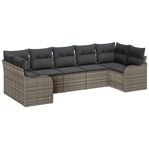 Set Divano da Giardino con cuscino 7 pcs Grigio Poly Rattan - Foto 1