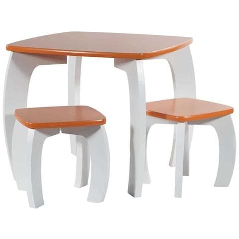Set Tavolo E 2 Sgabelli In Legno Bianchi /arancioni 96x48x42 H Cm - Foto 1