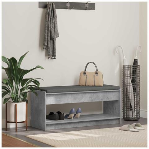 Panca per ingresso con cuscino Grigio Cemento 103 x 38 x 45 cm - Foto 2