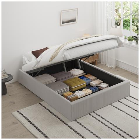 Austin Letto Con Scatola Di Deposito 160x200cm Velluto Grigio A Coste - Foto 2