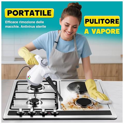 Pulitore a Vapore Portatile, Pistola a Vapore Multifunzione Per Uso Domestico, Pressurizzato Con 12 Accessori e Blocco Di Sicurezza, Per La Pulizia Di Cucina, Bagno, Fughe, Finestre, Grasso - Foto 2