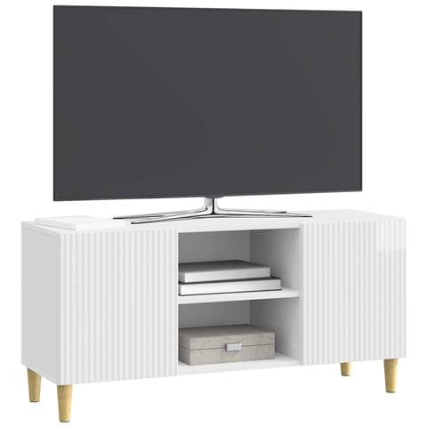 Mobile TV Bianco Lucido 102 x 34,5 x 50 cm Legno ingegnerizzato - Foto 2