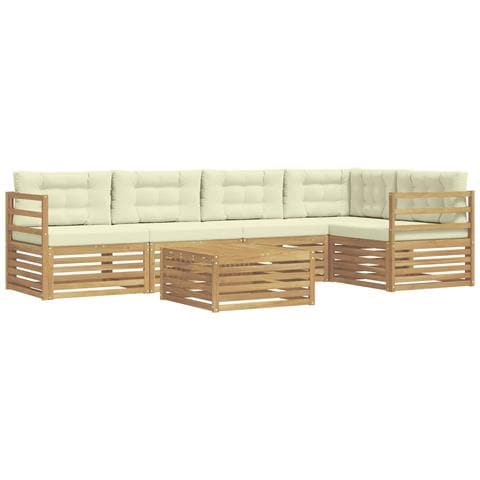 Set di divani da esterno 6 pcs Bianco e Crema Poliestere - Foto 1
