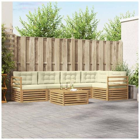Set di divani da esterno 6 pcs Bianco e Crema Poliestere - Foto 2