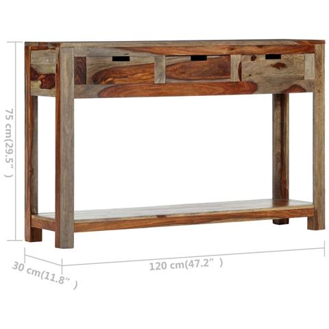 Tavolo Consolle con 3 Cassetti 120x30x75 cm Legno di Sheesham - Foto 2