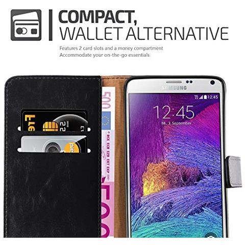 Custodia Compatibile Con Samsung Galaxy Note 4 In Nero Grafite - Coperchio Protettiva Con Chiusura Magnetica, Funzione Stand E Tasca Per Le Carte - Foto 2