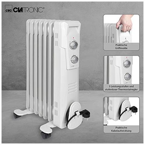 Ra 3735 7 Olio A Coste, Radiatore Mobile Fino A 1500 Watt, Calore Tramite Termostato A Regolazione Continua, Uso Flessibile Grazie Alle 4 Ruote Scorrevoli, Costruzione Slimline, Bianco W - Foto 2