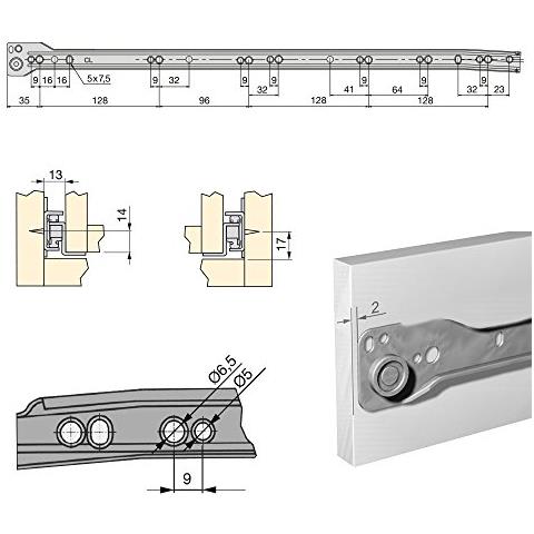 3019712 Guida-binario Con Cuscinetti A Rulli Per Cassetto, Verniciato Bianco, 550 Mm, Set Di 5 - Foto 2