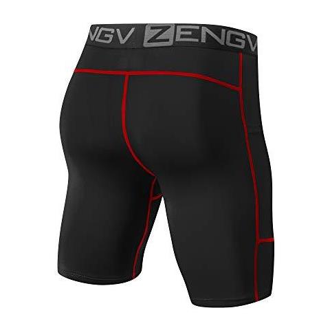 Uomo 3 Pack Compression Shorts Fresco E Asciutto Pantaloncini Da Corsa Strato Di Base Con Tasche Del Telefono Per La Boxe Addestramento Allenamento Palestra (1011-3black-s)  - Foto 2