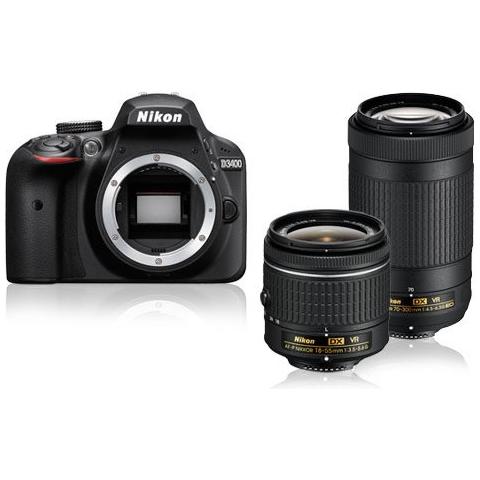 D3400 + AF-P DX NIKKOR 18-55mm VR + AF-P DX NIKKOR 70-300mm f / 4.5-6.3G ED VR, Auto, Nuvoloso, Direct sunlight, Flash, Fluorescente, Incandescente, Ombra, Paesaggio, Ritratto, Neutrale, Vivace, Elettronico, Ottico, AC, Batteria, Kit fotocamere SLR - Foto 1