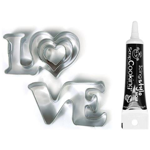 Tagliabiscotti In Acciaio Inox Love + Penna Per Glassa Nera - Foto 1