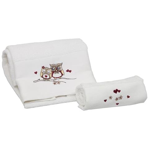 Set Asciugamano Copiola Salvietta Bagno In Spugna 100% Cotone Mod Gufetti Copiola Bianco - Foto 12