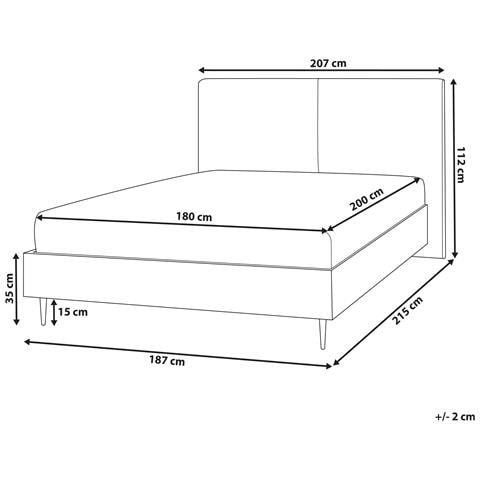 Letto Matrimoniale Grigio Scuro E Legno Chiaro 180 X 200 Cm Izernore - Foto 2