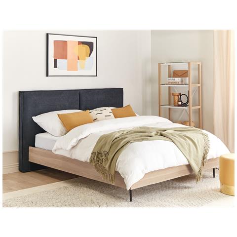 Letto Matrimoniale Grigio Scuro E Legno Chiaro 180 X 200 Cm Izernore - Foto 1