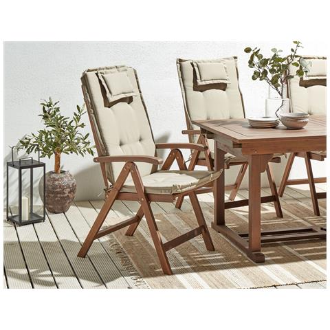 Set Di 6 Sedie Da Giardino Legno Di Acacia Scuro Con Cuscini Grigio Talpa Amantea - Foto 1