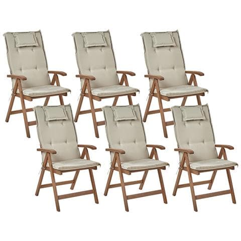 Set Di 6 Sedie Da Giardino Legno Di Acacia Scuro Con Cuscini Grigio Talpa Amantea - Foto 2