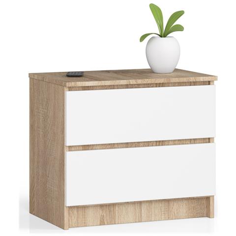 Comodino K60, 2 cassetti, 60x40x55 cm, Colore Sonoma Quercia e Bianco - Foto 1