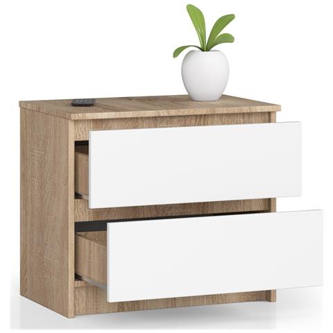 Comodino K60, 2 cassetti, 60x40x55 cm, Colore Sonoma Quercia e Bianco - Foto 2