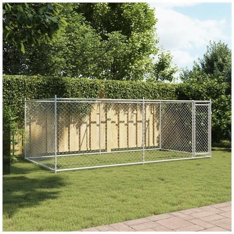 Gabbia per Cani con Porta Grigia 4x2x1,5 m in Acciaio Zincato - Foto 2