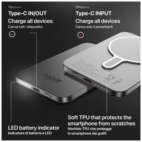 Magpower Powerbank Wireless Magnetico 5000mah Pd20w Usb-c Ultra Sottile, Leggero, Ricarica Rapida, Batteria Esterna Power Bank Caricatore Portatile Universale Iphone, Samsung Ecc - Foto 2