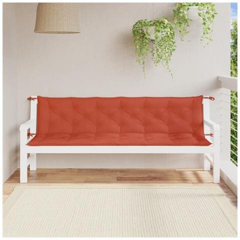 Cuscini Panca Giardino 2pz Rosso Mélange 200x50x7 Cm Tessuto - Foto 3