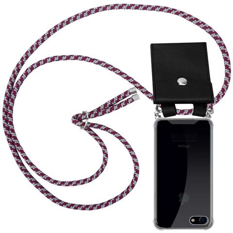 Catena Di Telefoni Cellulari Compatibile Con Apple Iphone 7 / 7s / 8 / Se 2020 In Rosso Bianco - Coperchio Protettivo In Silicone Con Anelli D'argento, Cinturino In Corda E Custodia Staccabile - Foto 1