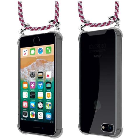 Catena Di Telefoni Cellulari Compatibile Con Apple Iphone 7 / 7s / 8 / Se 2020 In Rosso Bianco - Coperchio Protettivo In Silicone Con Anelli D'argento, Cinturino In Corda E Custodia Staccabile - Foto 8