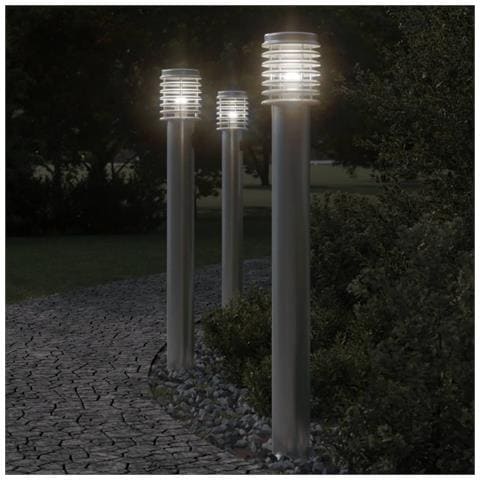 Lampada Da Terra Per Esterni Argento 110 Cm In Acciaio Inox - Foto 1