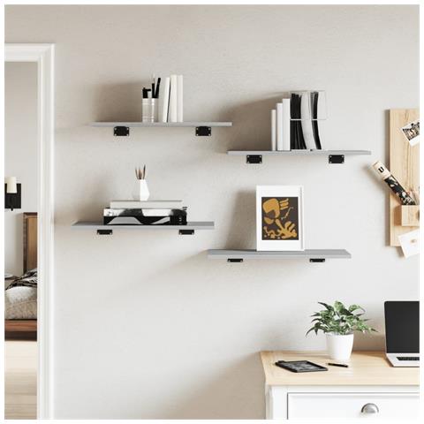 Mensole Parete 4pz Grigio Sonoma 60x30x1,5cm Legno Multistrato - Foto 3