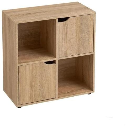 Libreria Scaffale In Legno Da 12 Mm,con 4 Scomparti È 2 Ante, Porta Libri Con Ante,ufficio, Studio, Soggiorno (60x33x62) - Foto 1