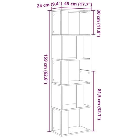 Libreria /Divisorio Rovere Nero 45x24x159 cm Legno Multistrato - Foto 9