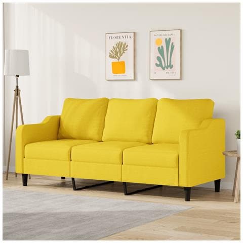 Divano A 3 Posti Giallo Chiaro 180 Cm In Tessuto - Foto 1