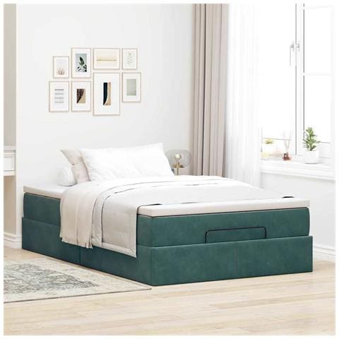 Pouf Letto Con Materasso Verde Scuro 120x190 Cm Velluto - Foto 3