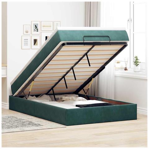 Pouf Letto Con Materasso Verde Scuro 120x190 Cm Velluto - Foto 1