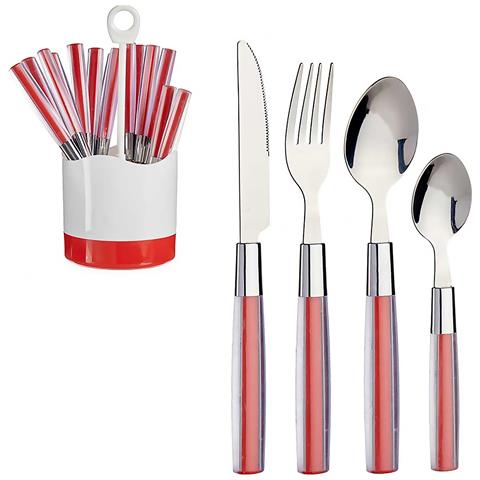 Set 16 Posate In Acciaio Inox Con Manico Ps Rosso 11x11x25 Cm. Colore Rosso - Foto 1
