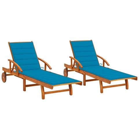 Sdraio 2 Pz Con Cuscini In Legno Massello Di Acacia - Foto 2