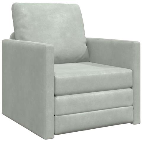 Divano a terra  Singolo Convertibile in Velluto 74x77x81 cm Grigio chiaro - Foto 1