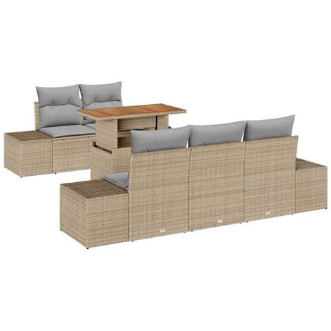 Set Divano da Giardino 6 Pezzi con Cuscini Beige Rattan Polimerico - Foto 1