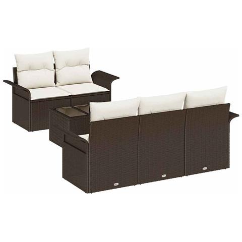Set Divano da Giardino in 6 Pezzi con Cuscini Marrone Polirattan - Foto 1